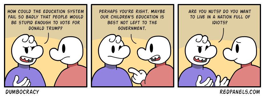 A comic illustrating the desire for public schooling despite it