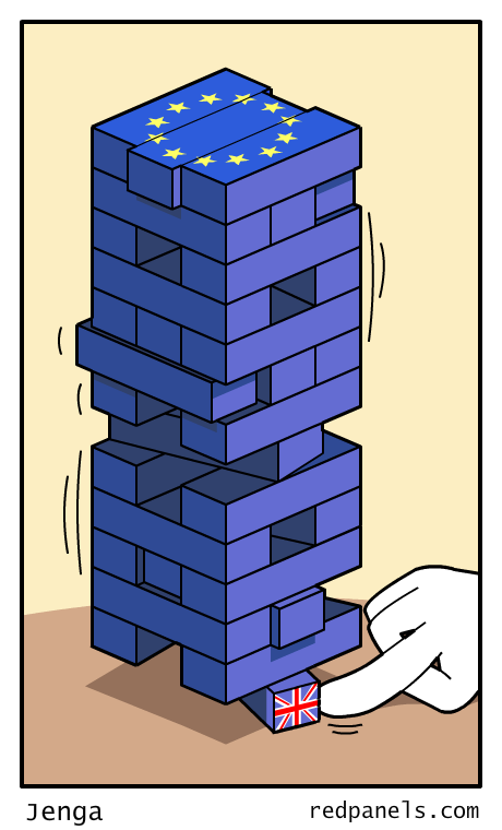 A comic comparing the Brexit to playing a game of Jenga.