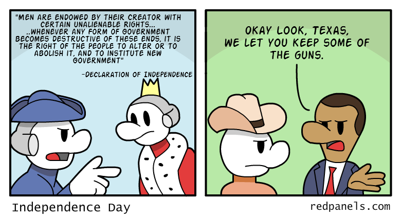 A comic likening American Independence to Texas Secession.