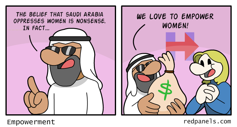 A comic about Hillary Clinton being funded by Saudi Arabia