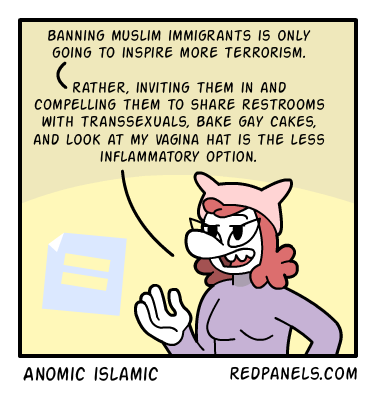 A comic about Muslims and western values. 