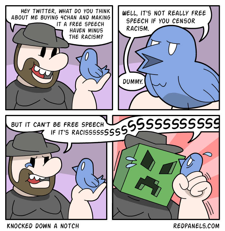 A comic about Notch of Minecraft fame having a Twitter meltdown.